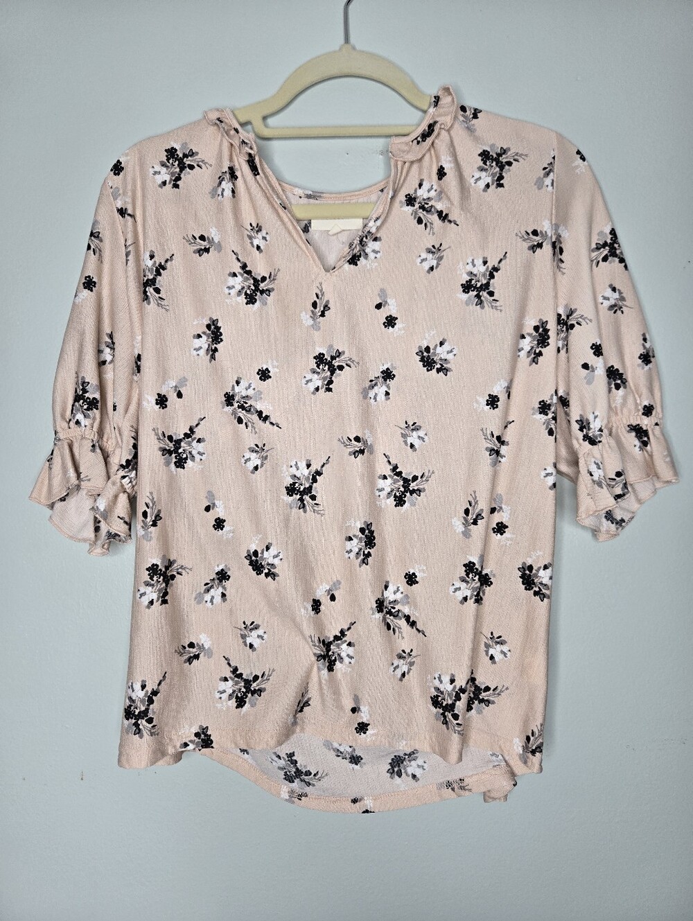 Melloday Pink Ruffled Floral Blouse M